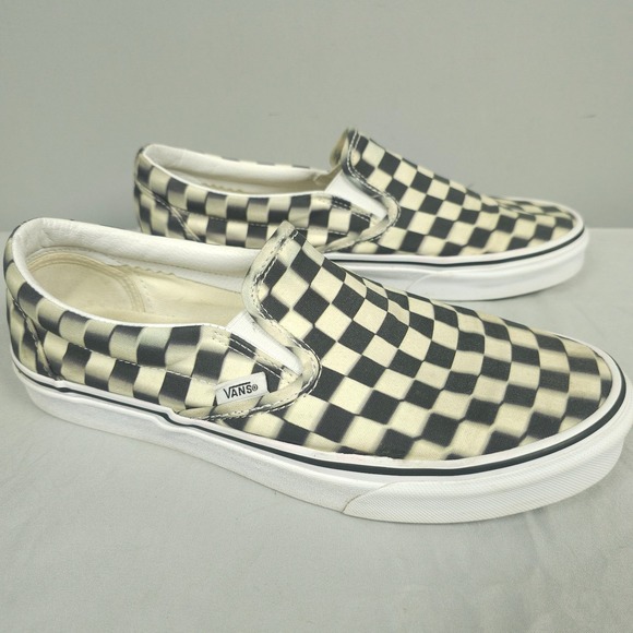 Vans Classic Slip On Blur Checkerboard Shoes Men Size 9.5 Black White Blurred - Picture 1 of 15